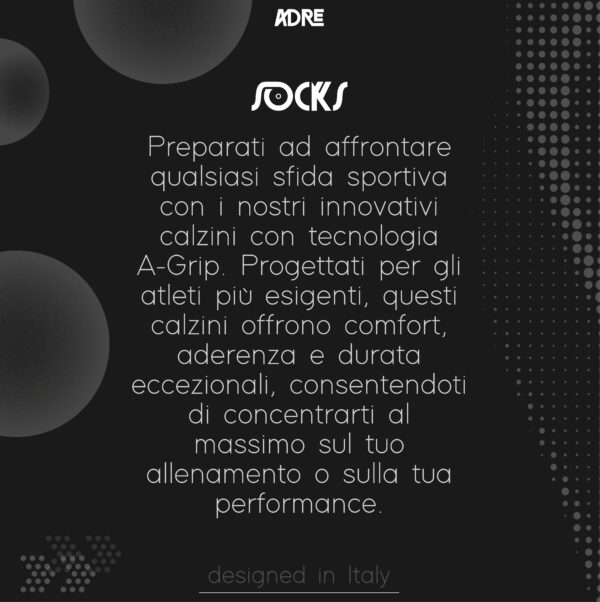Preparati ad affrontare qualsiasi sfida sportiva con i nostri calzini antiscivolo con teconologia A-GRIP. Progettati per gli atleti più esigenti questi calzini offrono comfort, aderenza e durata eccezionali